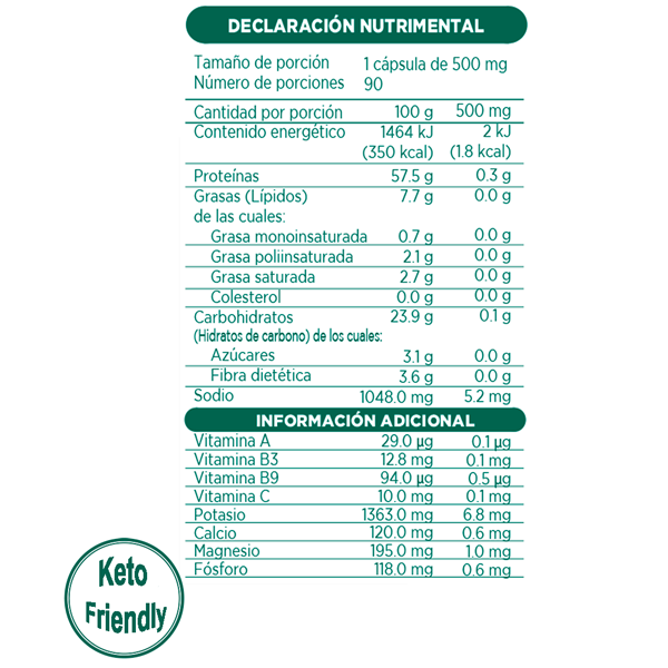 ALGA ESPIRULLINA 90 Cápsulas de 500mg c/u bolsa ziplock